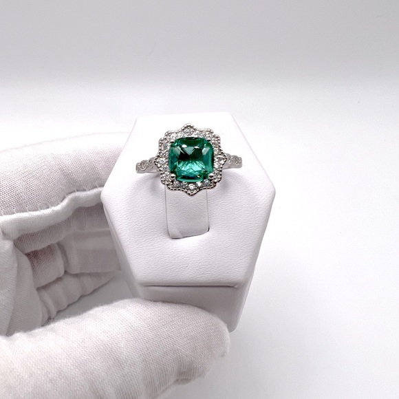 Sterling Silver Simulated Paraiba Tourmaline CZ Ring - Picture 6 of 17